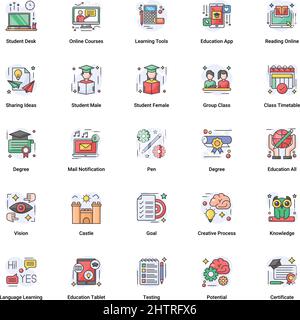 Online Education vector color flat icons suitable for website, mobile apps, infographic and any other project. Fully Editable Stroke. Stock Vector