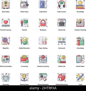 Online Education vector color flat icons suitable for websites, mobile apps, infographics,s, and any other project. Fully Editable Stroke. Stock Vector