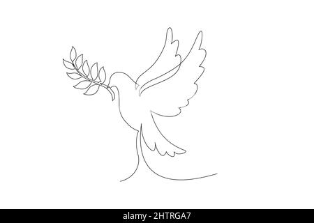 dove flying with olive branch one line drawing continuous vector Stock ...
