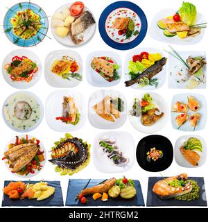 Set of assorted dishes with fish Stock Photo