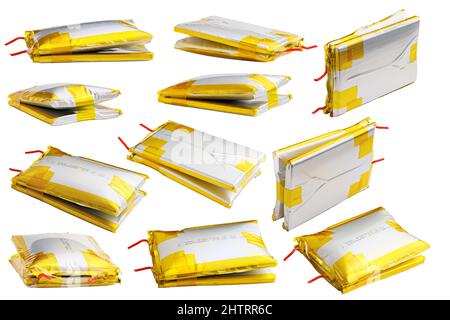 set of swollen double Li-ion battery pack isolated on white background Stock Photo
