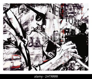 Trumpet player on grunge background - vector illustration (Ideal for printing, poster or wallpaper, house decoration) Stock Vector
