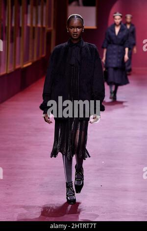 Paris, France. 01st Mar, 2022. A model walks on the runway at the Dior fashion show during Fall/Winter 2022 Collections Fashion Show at Paris Fashion Week in Paris, France on March 1 2022. (Photo by Jonas Gustavsson/Sipa USA) Credit: Sipa USA/Alamy Live News Stock Photo