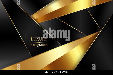 Luxury Gold and black Background with golden metal texture in 3d abstract style. Illustration from vector about modern template design Stock Vector