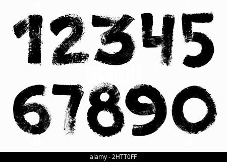 Vector illustration of brush painted numbers set isolated on white background for your design Stock Vector