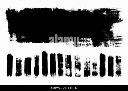 Vector illustration of black hand drawn grunge brush strokes set and big text box texture isolated on white background for your design Stock Vector