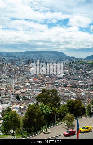 View of Quito from the Virgen de Panecillo; Quito, Ecuador. Stock Photo