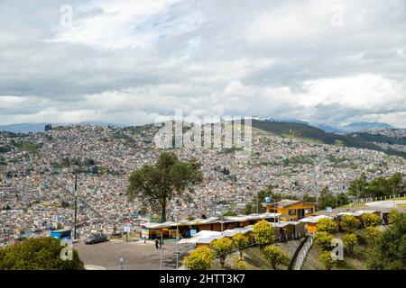 View of Quito from the Virgen de Panecillo; Quito, Ecuador. Stock Photo