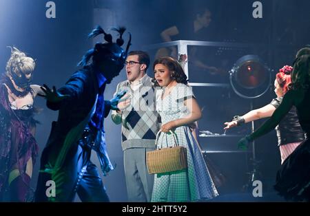 Berlin, Germany. 02nd Mar, 2022. The ensemble performs at the premiere of Richard O'Brien's Rocky Horror Show at the Admiralspalast. The play can be seen at the Admiralspalast from March 1 to 13. Credit: Jens Kalaene/dpa-Zentralbild/dpa/Alamy Live News Stock Photo