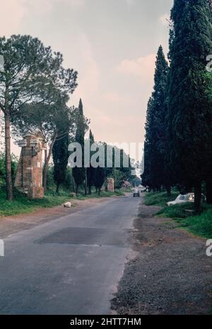 Ancient Rome. Via Appia Antica.  Archival scan from a historic location from a slide. April 1972. Stock Photo