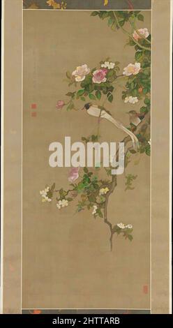 Art inspired by Flowers and Birds, Qing dynasty (1644–1911), 1750, China, Hanging scroll; ink and color on silk, Image: 45 13/16 x 19 11/16 in. (116.4 x 50 cm), Paintings, Shen Nanpin (Japanese: Shin Nanpin) (Chinese, 1682–after 1762), In 1731 the Chinese painter Shen Nanpin came to, Classic works modernized by Artotop with a splash of modernity. Shapes, color and value, eye-catching visual impact on art. Emotions through freedom of artworks in a contemporary way. A timeless message pursuing a wildly creative new direction. Artists turning to the digital medium and creating the Artotop NFT Stock Photo