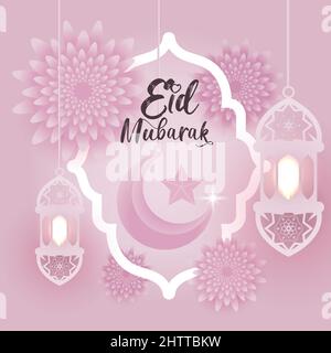 Eid mubarak, Eid al adha, Eid al fitr, greetings, celebration, calligraphy card poster vector design Stock Vector