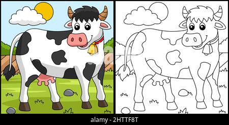 Cow Coloring Page Colored Illustration Stock Vector