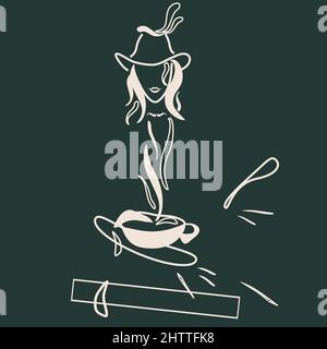 menu for a bar with a cup of coffee and a girl Stock Vector