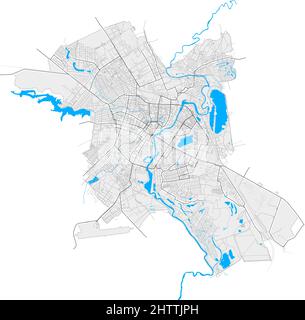 Sumy, Sumy Oblast, Ukraine high resolution vector map with city boundaries and outlined paths. White additional outlines for main roads. Many detailes Stock Vector