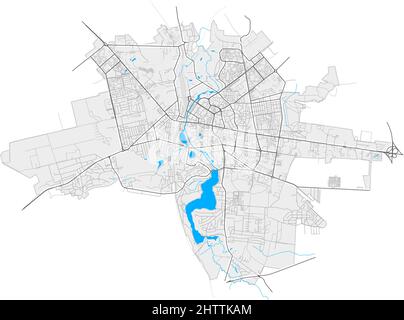 Rivne, Rivne Oblast, Ukraine high resolution vector map with city boundaries and outlined paths. White additional outlines for main roads. Many detail Stock Vector
