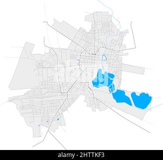 Konotop, Sumy Oblast, Ukraine high resolution vector map with city boundaries and outlined paths. White additional outlines for main roads. Many detai Stock Vector