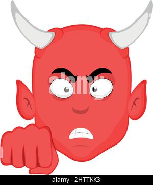 Vector illustration of a cartoon demon face with an angry expression and giving a fist bump Stock Vector