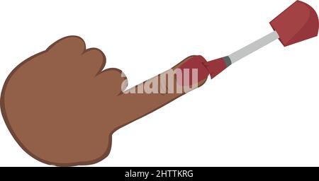 Vector illustration of a brown hand painting the fingernail of the index finger of the hand with a nail polish Stock Vector