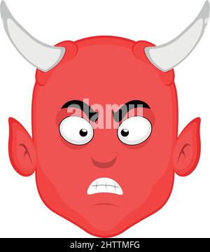 Vector illustration of the face of a cartoon devil with an angry expression Stock Vector