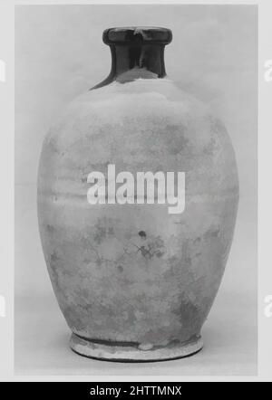 Art inspired by Wine Bottle, 19th century, Japan, Clay covered with white slip and a crackled transparent glaze; darker glaze around the neck (Agano ware), H. 7 in. (17.8 cm), Ceramics, Classic works modernized by Artotop with a splash of modernity. Shapes, color and value, eye-catching visual impact on art. Emotions through freedom of artworks in a contemporary way. A timeless message pursuing a wildly creative new direction. Artists turning to the digital medium and creating the Artotop NFT Stock Photo