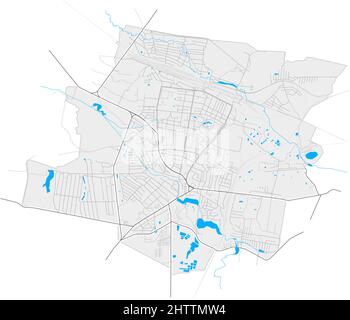 Shepetivka, Khmelnytskyi Oblast, Ukraine high resolution vector map with city boundaries and outlined paths. White additional outlines for main roads. Stock Vector