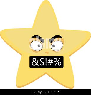 Vector character illustration of a cartoon star with an angry expression and insults Stock Vector