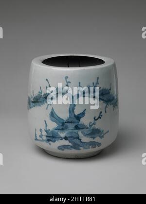 Art inspired by Water jar, Edo period (1615–1868), ca. 1624–1643, Japan, Porcelain with underglaze cobalt (Hizen ware, early Imari type), H. 6 3/4 in. (17.1 cm); W. 6 3/4 in. (17.1 cm), Ceramics, Classic works modernized by Artotop with a splash of modernity. Shapes, color and value, eye-catching visual impact on art. Emotions through freedom of artworks in a contemporary way. A timeless message pursuing a wildly creative new direction. Artists turning to the digital medium and creating the Artotop NFT Stock Photo