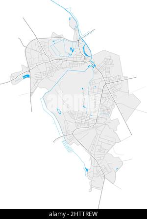 Dubno, Rivne Oblast, Ukraine high resolution vector map with city boundaries and outlined paths. White additional outlines for main roads. Many detail Stock Vector