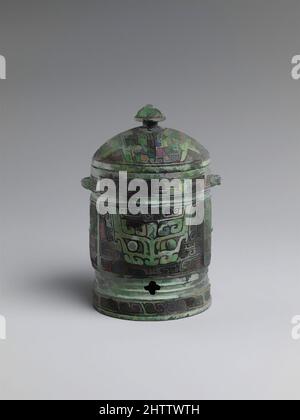 Art inspired by 商 青銅觶, Miniature Wine Cup (Zhi), Shang dynasty, early Anyang period (ca. 1300–ca. 1050 B.C.), China, Bronze, H. 4 1/8 in. (10.5 cm), Metalwork, Classic works modernized by Artotop with a splash of modernity. Shapes, color and value, eye-catching visual impact on art. Emotions through freedom of artworks in a contemporary way. A timeless message pursuing a wildly creative new direction. Artists turning to the digital medium and creating the Artotop NFT Stock Photo