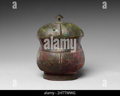 Art inspired by 商 青銅觶, Wine Cup (Zhi), Shang dynasty (ca. 1600–1046 B.C.), 13th century B.C., China, Bronze, H. 6 1/4 in. (15.9 cm), Metalwork, Classic works modernized by Artotop with a splash of modernity. Shapes, color and value, eye-catching visual impact on art. Emotions through freedom of artworks in a contemporary way. A timeless message pursuing a wildly creative new direction. Artists turning to the digital medium and creating the Artotop NFT Stock Photo