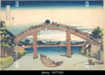 Art inspired by Under the Mannen Bridge at Fukagawa (Fukagawa Mannenbashi shita), from the series Thirty-six Views of Mount Fuji (Fugaku sanjūrokkei), 冨嶽三十六景　深川万年橋下, Edo period (1615–1868), ca. 1830–32, Japan, Polychrome woodblock print; ink and color on paper, 10 1/8 x 15 3/16 in. (25, Classic works modernized by Artotop with a splash of modernity. Shapes, color and value, eye-catching visual impact on art. Emotions through freedom of artworks in a contemporary way. A timeless message pursuing a wildly creative new direction. Artists turning to the digital medium and creating the Artotop NFT Stock Photo