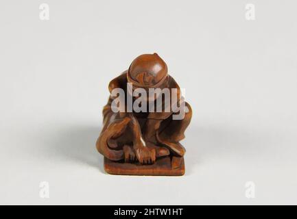 Art inspired by Netsuke of Boy with a Snake, 19th century, Japan, Wood, H. 1 1/3 in. (3.4 cm), Netsuke, Classic works modernized by Artotop with a splash of modernity. Shapes, color and value, eye-catching visual impact on art. Emotions through freedom of artworks in a contemporary way. A timeless message pursuing a wildly creative new direction. Artists turning to the digital medium and creating the Artotop NFT Stock Photo