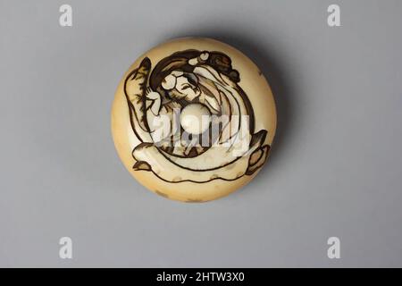 Art inspired by Netsuke of Woman with a Demon, 18th century, Japan, Carved ivory, Diam. 2 1/8 in. (5.4 cm); Th. 3/4 in. (1.9 cm), Netsuke, Classic works modernized by Artotop with a splash of modernity. Shapes, color and value, eye-catching visual impact on art. Emotions through freedom of artworks in a contemporary way. A timeless message pursuing a wildly creative new direction. Artists turning to the digital medium and creating the Artotop NFT Stock Photo