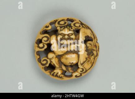 Art inspired by Netsuke with Carved Demon, 18th century, Japan, Bone, H. 1/2 in. (1.3 cm); Diam. 1 1/2 in. (3.8 cm), Netsuke, Classic works modernized by Artotop with a splash of modernity. Shapes, color and value, eye-catching visual impact on art. Emotions through freedom of artworks in a contemporary way. A timeless message pursuing a wildly creative new direction. Artists turning to the digital medium and creating the Artotop NFT Stock Photo