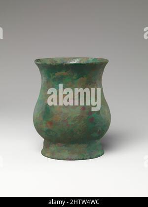 Art inspired by Wine cup, Shang dynasty (?) (ca. 1600–1046 B.C.), China, Bronze, H. 4 5/8 in. (11.7 cm); Diam. 4 in. (10.2 cm); Diam. of rim 3 3/4 in. (9.5 cm); Diam. of foot 3 1/4 in. (8.3 cm), Metalwork, Classic works modernized by Artotop with a splash of modernity. Shapes, color and value, eye-catching visual impact on art. Emotions through freedom of artworks in a contemporary way. A timeless message pursuing a wildly creative new direction. Artists turning to the digital medium and creating the Artotop NFT Stock Photo