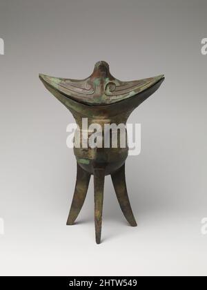 Art inspired by Wine Cup, Shang dynasty (ca. 1600–1046 B.C.), China, Bronze, H. 10 in. (25.4 cm); W. at handle 4 in. (10.2 cm); L. 7 in. (17.8 cm), Metalwork, Classic works modernized by Artotop with a splash of modernity. Shapes, color and value, eye-catching visual impact on art. Emotions through freedom of artworks in a contemporary way. A timeless message pursuing a wildly creative new direction. Artists turning to the digital medium and creating the Artotop NFT Stock Photo