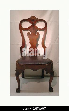 Art inspired by Side chair (one of a pair), ca. 1730, British, Walnut, walnut veneer, 40 × 20 3/4 × 20 in. (101.6 × 52.7 × 50.8 cm), Woodwork-Furniture, Classic works modernized by Artotop with a splash of modernity. Shapes, color and value, eye-catching visual impact on art. Emotions through freedom of artworks in a contemporary way. A timeless message pursuing a wildly creative new direction. Artists turning to the digital medium and creating the Artotop NFT Stock Photo