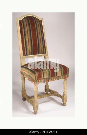 Art inspired by Side chair (one of a pair), ca. 1690, French, Carved and gilded beechwood, covered in wool velvet (moquette), 45-1/4 x 18-1/8 x 17-1/2 in. (114.9 x 46.0 x 44.5 cm), Woodwork-Furniture, Classic works modernized by Artotop with a splash of modernity. Shapes, color and value, eye-catching visual impact on art. Emotions through freedom of artworks in a contemporary way. A timeless message pursuing a wildly creative new direction. Artists turning to the digital medium and creating the Artotop NFT Stock Photo