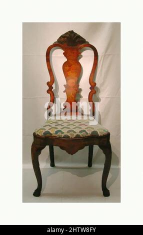 Art inspired by Side chair (one of a pair), early 18th century, Dutch, Walnut, marquetry woods; the marquetry added at a later time, probably in the late 19th century, Overall: 44 1/2 × 21 1/2 × 17 1/2 in. (113 × 54.6 × 44.5 cm), Woodwork-Furniture, Classic works modernized by Artotop with a splash of modernity. Shapes, color and value, eye-catching visual impact on art. Emotions through freedom of artworks in a contemporary way. A timeless message pursuing a wildly creative new direction. Artists turning to the digital medium and creating the Artotop NFT Stock Photo