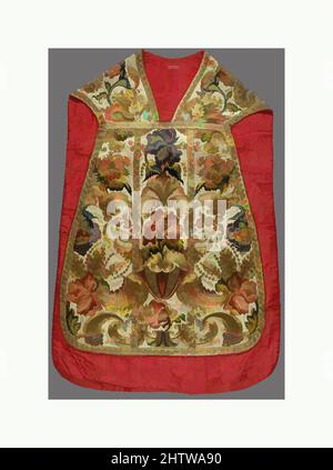 Art inspired by Chasuble, 18th century, Italian, probably Sicily, Silk, metallic thread, W. 29 in. (73.7 cm); L. of shoulder to hem 43 3/4 in. (111.1 cm), Textiles-Embroidered, According to tradition and testimony, this chasuble—together with its matching stole, maniple, chalice cover, Classic works modernized by Artotop with a splash of modernity. Shapes, color and value, eye-catching visual impact on art. Emotions through freedom of artworks in a contemporary way. A timeless message pursuing a wildly creative new direction. Artists turning to the digital medium and creating the Artotop NFT Stock Photo