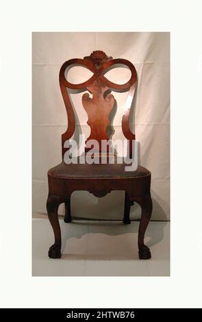 Art inspired by Side chair (one of a pair), ca. 1730, British, Walnut, walnut veneer, 40 × 20 3/4 × 20 in. (101.6 × 52.7 × 50.8 cm), Woodwork-Furniture, Classic works modernized by Artotop with a splash of modernity. Shapes, color and value, eye-catching visual impact on art. Emotions through freedom of artworks in a contemporary way. A timeless message pursuing a wildly creative new direction. Artists turning to the digital medium and creating the Artotop NFT Stock Photo