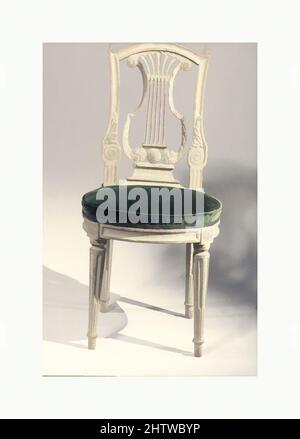 Art inspired by Side chair (one of a pair), 18th century, French, Walnut, painted grey; velvet upholstery, Overall: 36 1/2 × 17 1/4 × 17 3/4 in. (92.7 × 43.8 × 45.1 cm), Woodwork-Furniture, Classic works modernized by Artotop with a splash of modernity. Shapes, color and value, eye-catching visual impact on art. Emotions through freedom of artworks in a contemporary way. A timeless message pursuing a wildly creative new direction. Artists turning to the digital medium and creating the Artotop NFT Stock Photo