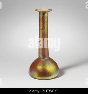 Art inspired by Glass perfume bottle, Mid Imperial, 2nd–3rd century A.D., Roman, Glass; blown, 6 1/16in. (15.5cm), Glass, Colorless (?). Uneven rim, folded out, round, and in, and pressed into flaring mouth; tall, cylindrical neck, expanding downward, tooled in around base; squat, Classic works modernized by Artotop with a splash of modernity. Shapes, color and value, eye-catching visual impact on art. Emotions through freedom of artworks in a contemporary way. A timeless message pursuing a wildly creative new direction. Artists turning to the digital medium and creating the Artotop NFT Stock Photo