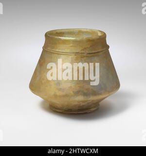 Art inspired by Glass cup, Mid Imperial, 2nd–3rd century A.D., Roman, Glass; blown and trailed, 2 3/4 in. (7 cm), Glass, Translucent pale green, with trail in same color. Rounded and thickened rim; short, vertical neck; carinated body with conical sides, then angled in sharply to, Classic works modernized by Artotop with a splash of modernity. Shapes, color and value, eye-catching visual impact on art. Emotions through freedom of artworks in a contemporary way. A timeless message pursuing a wildly creative new direction. Artists turning to the digital medium and creating the Artotop NFT Stock Photo