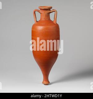 Art inspired by Terracotta amphora (storage jar), Early Imperial, 1st century A.D., Roman, Terracotta; red-glaze, 10 9/16in. (26.9cm), Vases, This attractive fineware vessel imitates at a smaller scale the shape of the ubiquitous transport amphora, used principally for wine, oil and, Classic works modernized by Artotop with a splash of modernity. Shapes, color and value, eye-catching visual impact on art. Emotions through freedom of artworks in a contemporary way. A timeless message pursuing a wildly creative new direction. Artists turning to the digital medium and creating the Artotop NFT Stock Photo