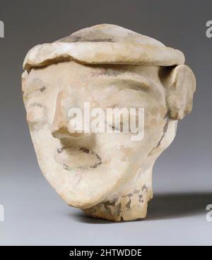 Art inspired by Terracotta male head, Late Cypriot III, ca. 1200–1050 B.C., Cypriot, Terracotta; hand-made, H. 4 15/16 in. (12.2 cm), Terracottas, The facial features and flat upper skull of this large head and the nearby female statuettes are characteristic of Mycenaean figural art, Classic works modernized by Artotop with a splash of modernity. Shapes, color and value, eye-catching visual impact on art. Emotions through freedom of artworks in a contemporary way. A timeless message pursuing a wildly creative new direction. Artists turning to the digital medium and creating the Artotop NFT Stock Photo