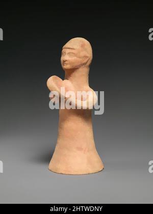 Art inspired by Terracotta female musician, Cypro-Archaic II, ca. 600–480 B.C., Cypriot, Terracotta; wheel-made, hand-made, and mold-made, H. 6 3/4 in. (17.2 cm), Terracottas, Musicians appear frequently among Cypriot limestone and terracotta sculptures. In real life, one of their, Classic works modernized by Artotop with a splash of modernity. Shapes, color and value, eye-catching visual impact on art. Emotions through freedom of artworks in a contemporary way. A timeless message pursuing a wildly creative new direction. Artists turning to the digital medium and creating the Artotop NFT Stock Photo