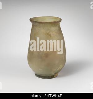 Art inspired by Glass beaker, Mid Imperial, 2nd–3rd century A.D., Roman, Glass; blown, 4 1/8in. (10.5cm), Glass, Translucent pale blue green. Rounded, slightly thickened rim; flaring mouth; elongated body with slightly bulbous sides; integral, thick pad base; slightly pushed-in bottom, Classic works modernized by Artotop with a splash of modernity. Shapes, color and value, eye-catching visual impact on art. Emotions through freedom of artworks in a contemporary way. A timeless message pursuing a wildly creative new direction. Artists turning to the digital medium and creating the Artotop NFT Stock Photo