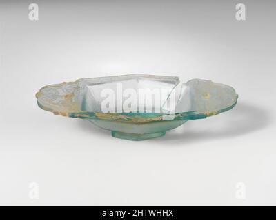 Art inspired by Glass dish, Imperial, ca. A.D. 100–150, Roman, Glass; Cast and cut, 1 1/16 x 3 3/16 x 5 5/8in. (2.7 x 8.1 x 14.3cm), Glass, Translucent light blue green. Plain, rounded, horizontal rim; hexagonal body with straight sides tapering downward; integral hexagonal base, with, Classic works modernized by Artotop with a splash of modernity. Shapes, color and value, eye-catching visual impact on art. Emotions through freedom of artworks in a contemporary way. A timeless message pursuing a wildly creative new direction. Artists turning to the digital medium and creating the Artotop NFT Stock Photo